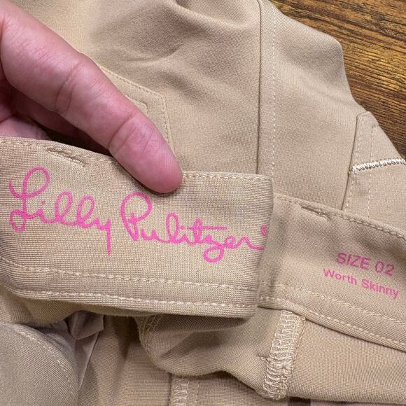 Lilly Pulitzer Size 2 Worth Skinny Pants Tan Ponte Stretch Classic Minimalist - Picture 9 of 16